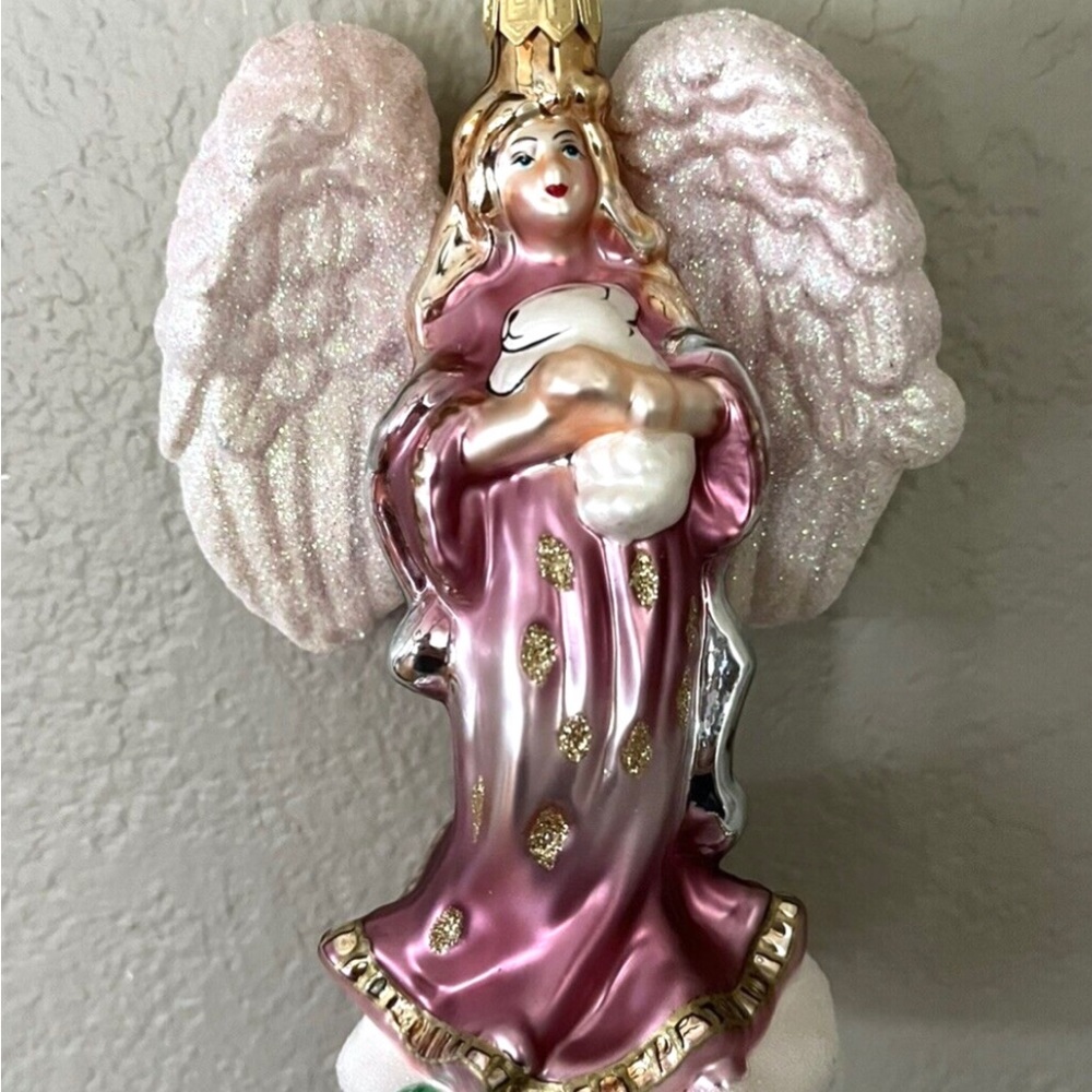 Fitz and Floyd Christmas Angel Lovers Ornament Pink